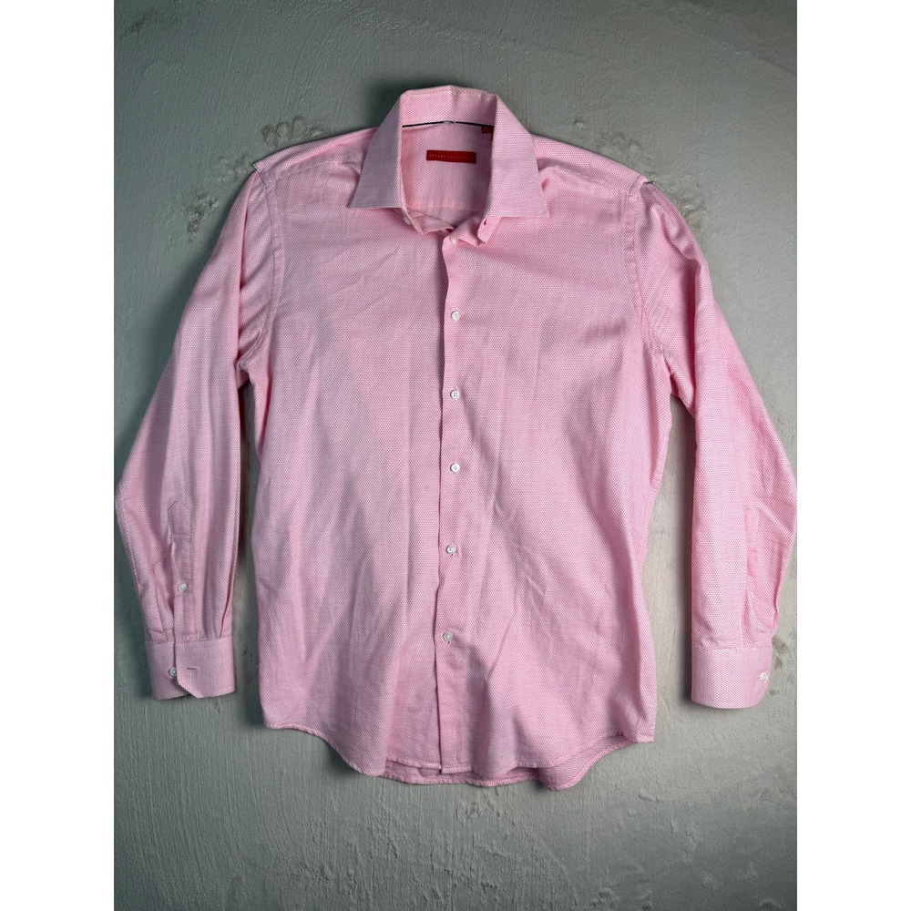 Report Collection Button Down Mens S Pink Cotton Micro-Pattern Long Sleeve Shirt